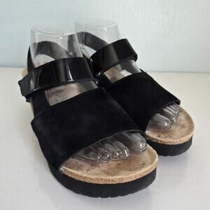 Papillio Birkenstock Linda Platform Wedge 8-8.5 Sandal Black Patent Suede Boho
